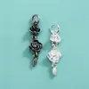 Plata de Ley S925 Colgante Largo de Rosa Pulsera de Cristales y Perlas Hecha a Mano DIY Colgante de Flor Pequeña Colgante de Collar