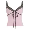 2026 Nuevo Estilo Chica Caliente Chaleco con Lazo Estampado de Leopardo Cuello en V Ajustado Sexy Top Camisola para Mujer
