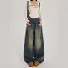 Jeans Azul Nostálgico Largo e Solto para Mulheres no Outono e Inverno Novo Estilo Retrô Americano Cintura Alta Skinny Reto Comprimento Total