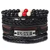 Promoção quente Europa e Estados Unidos novo conjunto de pulseiras de couro de quatro peças LOVE pulseira trançada masculina joias atacado