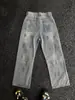 Pantalones de Hip-Hop Street-Style Europeos y Americanos con Salpicaduras de Pintura y Denim con Lavado Vintage, Pantalones Rectos Ajustados con Estilo Americano High-Street