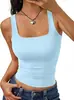 2026 Verão Novo Estilo Europeu e Americano Gola Quadrada Cor Sólida Slim Fit Regata para Mulheres, Estilo Garota Popular Top sem Mangas, Fashionável e na Moda