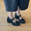 Elegantes zapatos Mary Jane de tacón alto para mujer con cierre de velcro, corte bajo, suela gruesa, adecuados para personas petite, para ir al trabajo, zapatos pequeños de piel