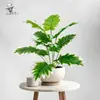 Hojas de Buda con Bordes Blancos Simuladas, Plantas Verdes Simuladas, Paisajismo de Interiores, Flores Artificiales, Adornos Decorativos, Plantas Simuladas de Estilo Nórdico al por Mayor
