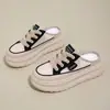 Pantuflas de suela gruesa para mujer 2026 nuevo estilo de verano punta cerrada sin cordones de malla transpirables zapatos casuales pantuflas a medio calzar perezosas para mujer