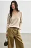 Suéter de cuello en V 100% lana, estilo pullover suave para mujer, adelgazante, adecuado para ir al trabajo, hipoalergénico, top suave y acogedor