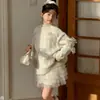 Conjunto de suéter de pele de mink para meninas, nova coleção outono 2026, malha da moda estilo coreano, roupas infantis, saia curta