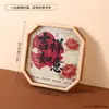 Estética Oriental Bandeja Octagonal de Madera Fondo de Vidrio Caligrafía Auspiciosa Posavasos para Tazas de Té Bandeja de Almacenamiento para Pasteles Artesanías