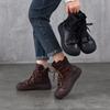Botines Casuales Retro con Cordones y Punta Abierta Botas de Piel Genuina para Mujer Otoño e Invierno 2025 Nuevos Botines de Piel de Vacuno de Primera Capa Botas