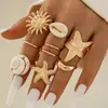 Anillos Estilo Vacaciones Serie Oceánica Transfronteriza, Set de Anillos Abiertos Personalizados de Caracola, Estrella de Mar y Concha