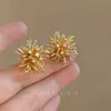 Anos Dourados, Luxo Leve, Brincos Longos com Franjas Douradas, Brincos Únicos de Flor Super Brilhantes com Franjas de Alta Qualidade