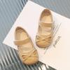 Sapatos de Princesa com Laço para Meninas 2026 Nova Moda Primavera e Outono Sapatos Pequenos de Couro Bico Raso Velcro Estilo Pequeno Chanel Sapatos Individuais Infantis