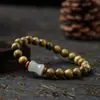 Pulseira de Sândalo Verde para Boa Sorte, Estilo Floresta de Flor de Pessegueiro, Pulseira de Casal Unissex, Ornamento Cultural Versátil, Contas Budistas, Decoração de Madeira Estilo Étnico