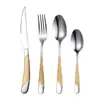 Conjunto de Talheres Ocidentais Star Diamond em Aço Inoxidável Banhado a Ouro - Faca, Garfo, Colher para Uso Doméstico e em Hotéis, Faca e Garfo para Steak de Restaurante
