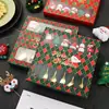 Juego de Cubiertos de Acero Inoxidable Cuchara y Tenedor Navideños Transfronterizos Papá Noel Árbol Cuchara de Postre Dibujos Animados Creativo Set de Regalo Navideño
