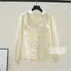 2026 Camisa de Algodão Roxa Elegante com Lapela Pequena para Mulheres com Mangas Bufantes e Caimento Solto, Camisa Básica de Primavera 2025 710