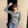 Fotos Reais e Preços Reais # Camisa Polo Branca Camiseta Feminina Feminina 2025 Nova Cintura Fina Top Outono Antecipado Manga Longa Outono