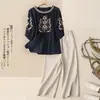 Traje de Lino de Ramio para Mujer, Moda Verano 2025, Conjunto Vintage de Dos Piezas con Top de Lino