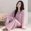 Pijama Nuevo para Mujer 2026 para Otoño e Invierno, Algodón Puro, Manga Larga, Talla Grande, Rayado, Casual, Holgado, Adecuado para Usar al Aire Libre, Conjunto de Ropa para el Hogar