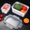 Caja de almacenamiento de plástico sellada para alimentos de cocina, recipiente para frutas y verduras con drenaje y tapa, caja de almacenamiento fresco congelado para refrigerador