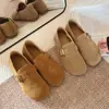 Sapatos Femininos Estilo Birkenstock Planos Retrô 2025 Primavera e Outono Novos Slip-On Bico Redondo Sola Macia Sapatos Preguiçosos para Gestantes