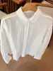 Camisa Blanca Minimalista con Solapa de Manga Larga para Mujer Estilo de Oficina Otoño Temprano Estilo Old Money Top Ropa Interior para Mujer Casual Talla Grande