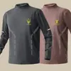 Top de fleece dupla face para outono e inverno com gola alta, camada interna unissex slim-fit para negócios, camisa base quente, camiseta masculina de manga longa