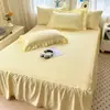 2026 Nuevo Modelo Falda de Cama Individual Algodón Lavado Color Sólido Clase A Pieza Única