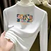 Camiseta Térmica de Forro Polar para Niñas Otoño Invierno 2026 Nuevo Estilo Estudiante Cálida Capa Interior Niños Medianos y Grandes Cuello Medio Alto Dobladillo con Volantes Top