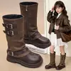 Botas Altas de Cuero Retro Maillard Plegadas para Mujer 2026 Nuevas Marrones Suela Gruesa Hebilla Apiladas Tubo Alto Botas de Caballero