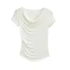 Camiseta de Manga Corta Plisada Cuello Ancho Gentle Pure Desire para Mujer Verano Dulce Adelgazante Versátil Estilo Dama Top Elegante