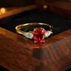 Anillo Clásico Retro Francés Huevo de Paloma Rubí Realista, Anillo de Diamante Chapado en Oro Azul Espinela, Anillo de Boda, Joyería de Anillo para Mujer