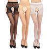 Medias sexys de cuatro lados abiertas para primavera y verano, pantimedias de mujer talla única con entrepierna abierta, calcetines largos de seda negra con base blanca