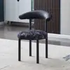 Silla de Comedor Fabricante Venta al por Mayor Silla de Comedor con Respaldo de Croissant Francés Asiento Redondo de Tela Silla de Maquillaje Silla de Ocio de Arte de Hierro para el Hogar