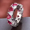 Anel Triangular de Zircônia Totalmente Cravejado para Mulheres, Moda Europeia e Americana, Anéis de Casal Banhados a Ouro e Prata, Presente de Aniversário, Joias de Luxo Leve