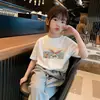 Camisetas de Manga Corta Lindas y Elegantes para Niñas, Tops de Algodón Puro para Bebés Niñas en Verano, Camisetas con Letras de Dibujos Animados, Camisetas de Manga Media para Niñas