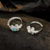 Pendientes de Plata de Ley S925 con Ópalo Estilo Coreano de Diseñador de Nicho E6203 para Mujer Incrustados con Flor de Pedrería