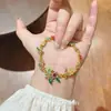 Pulseira de Flores Coloridas Dopamina Primavera Verão com Strass para Meninas Doce Delicada Fashion High-End Simples Versátil Joia de Mão