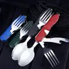 Cuchillo Plegable Multifuncional Desmontable, Tenedor y Cuchara para Acampar Operado por el Fabricante, Vajilla Tres en Uno, Cuchillo Portátil para Regalo al Aire Libre