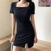 Vestido Sexy Adelgazante Estilo Francés Rayón 2026 para Mujer, Nuevo Vestido Corto Bodycon Elegante de Verano con Cuadrado y Abertura