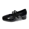 Zapatos Pequeños de Cuero Negros Estilo Británico Retro con Tacón Grueso y Punta Cuadrada para Mujer 2026 Nuevos Zapatos Mary Jane de Primavera para Mujeres Pequeñas