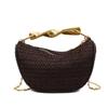 Bolsa de Palha Estilo Dumpling Nova e Fashion com Corrente, Bolsa de Ombro Único Transversal, Bolsa de Mão Tecida, Pequena Bolsa de Mão Metálica Estilo Chanel