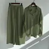 2025 Transfronteiriço Amazon feminino retrô plus size algodão e linho conjunto camisa calça solta cintura alta conjunto de duas peças feminino