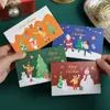 Cartão de felicitações criativo fofo de desenho animado para crianças de Natal com douramento Cartão com mensagem de bênção de Natal Papai Noel boneco de neve