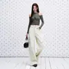 Jeans de trabajo estilo americano multibolsillos color blanco crema transfronterizos para mujer, nuevos para principios de otoño 2026, corte recto holgado, casual versátil