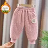 Pantalones de Algodón con Forro Polar para Niños Invierno 2025 Pantalones Largos Deportivos Jogger con Forro Polar para Niñas Gato Floral Pequeño de Moda