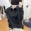 Blusa de Veludo Alemão Plus Size com Gola Polo, Solta, Emagrecedora, Manga Longa para Mulheres, Nova Moda Coreana Outono e Inverno 2025, Camisa Básica
