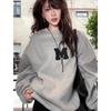Otoño e Invierno Nuevo Estilo Estilo Perezoso Estampado de Letras Cuello Redondo Manga Larga Camiseta para Mujer Otoño Estilo Coreano Versátil Holgado