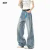 Jeans de pierna ancha con salpicaduras de pintura y pedrería para hombre, corte recto holgado, estilo American high street, nuevo modelo 2026, pantalones de marca de moda para hombre