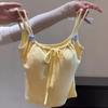 Camisola de Algodón Seda Youok para Mujer con Cinturón, Almohadilla para el Pecho y Lazo de Puro Deseo, sin Mangas, Tirantes Dobles, Top de Niña Dulce
